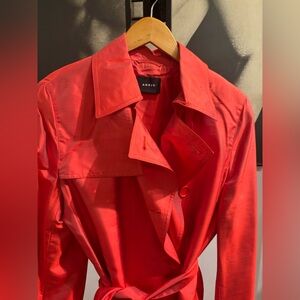 Akris Red Silk Trench Coat with Belt